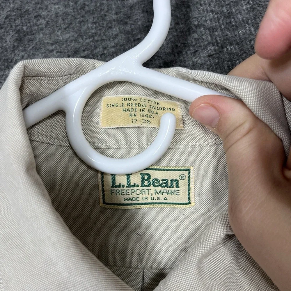 Vintage LL Bean Oxford Shirt Mens 17-36 Beige Solid Long Sleeve Made in USA - Picture 9 of 12